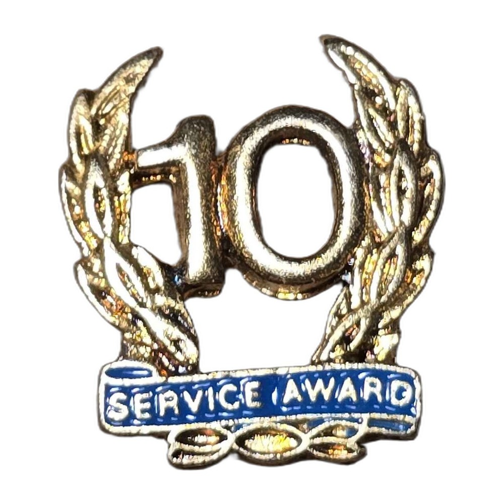 Gold Tone 10 Years Of Service Award Laurel Wreath Lapel Vest Hat Pin K31